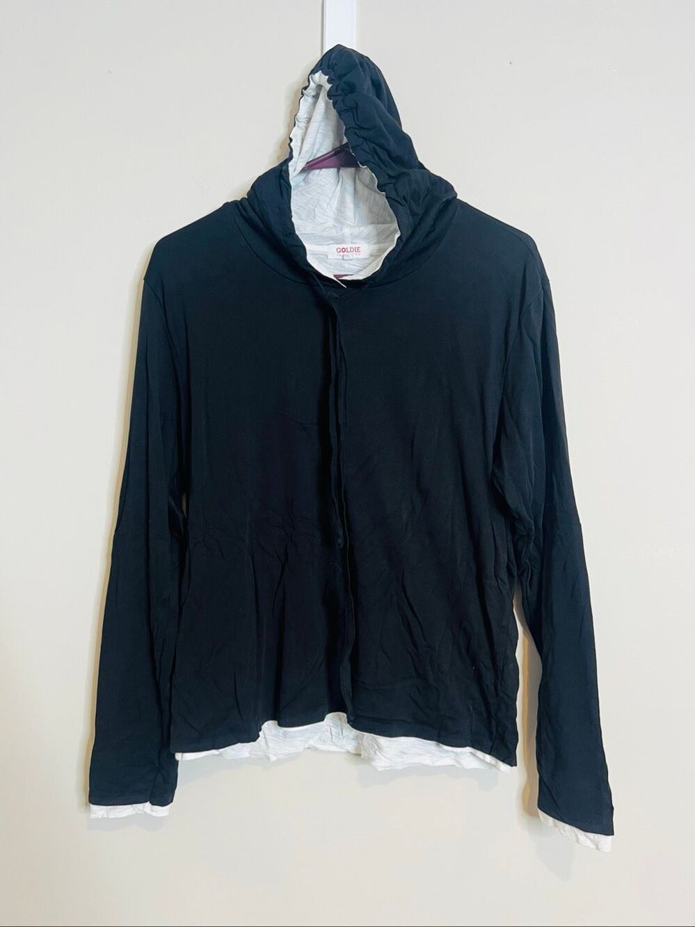 Goldie Lewinter Black Hoodie White Lining WOmens size XS 100% Pima Cotton Luxury